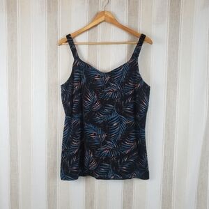 Torrid Soft Jersey‎ Knit Tank Top Palm Leaves Black Blue Size 3X